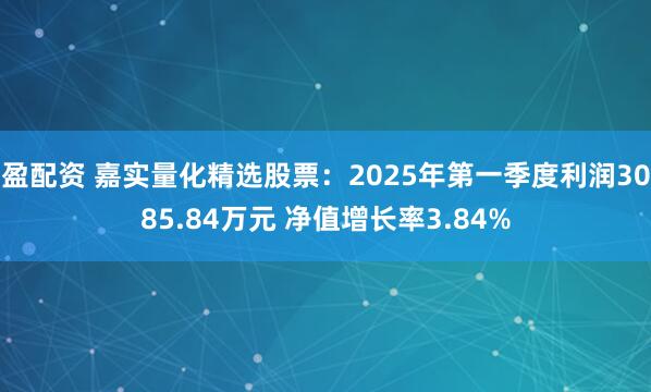 盈配资 嘉实量化精选股票：2025年第一季度利润3085.84万元 净值增长率3.84%