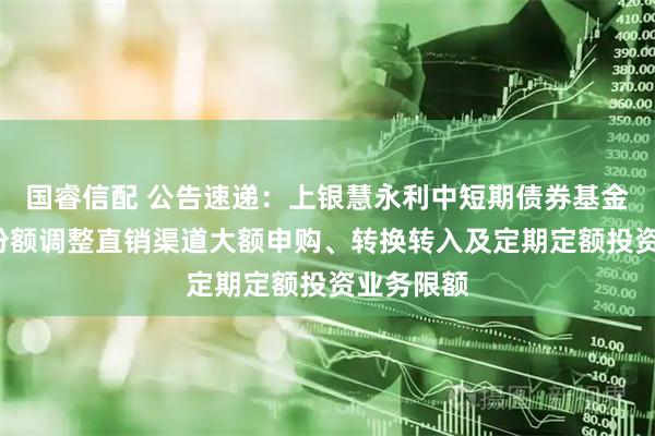 国睿信配 公告速递：上银慧永利中短期债券基金C类基金份额调整直销渠道大额申购、转换转入及定期定额投资业务限额